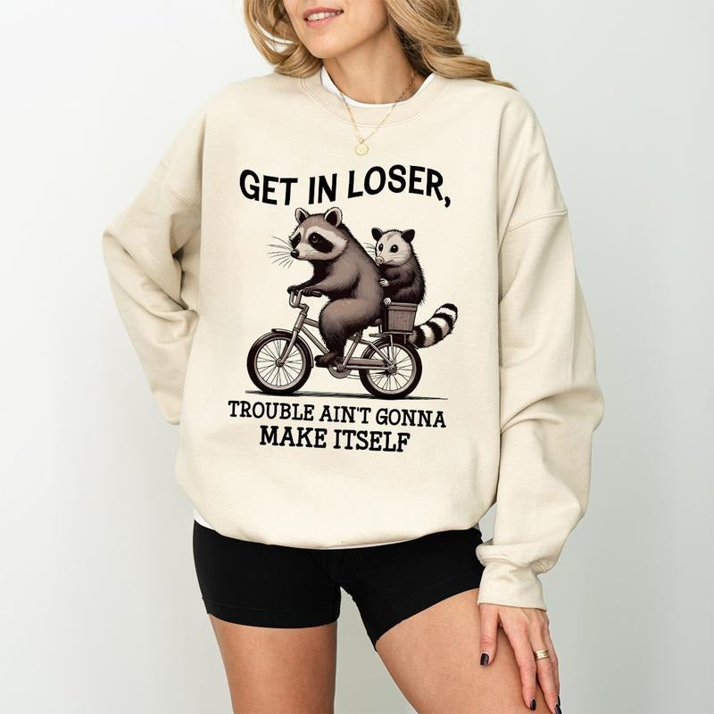 Get Loser Trouble Ain'T Gonna Make Itself Shirt Funny Raccoon Shirt Sarcastic Raccoon Her T-Shirts
