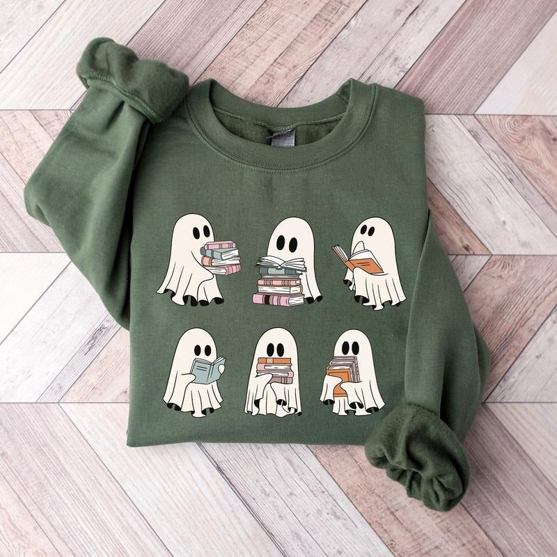 Ghost Reading Books Bookish Halloween Halloween Teacher Librarian Halloween Ghost T-Shirts