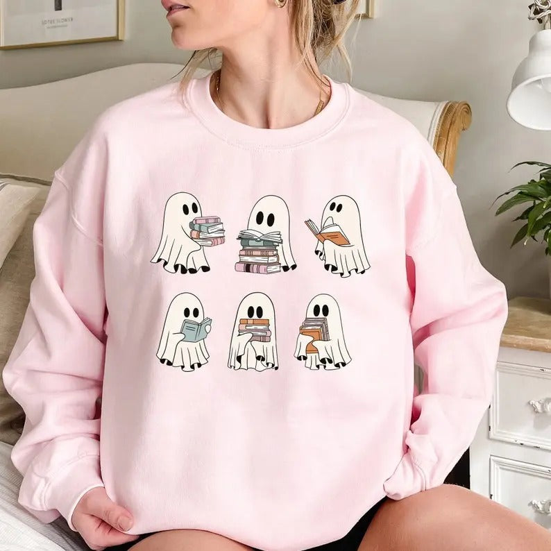 Ghost Reading Books Bookish Halloween Halloween Teacher Librarian Halloween Ghost Top Best Selling 2024 T-Shirts