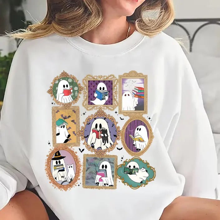 Ghost Reading Throne Glass Cute Ghost Reading Book Shirt Fourth Wing Ghost Reading Acotar Ghost Halloween T-Shirts