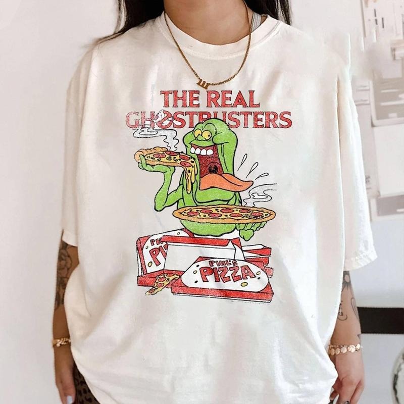 Ghostbusters Slimer & Pizza 80s Movie Real Ghostbusters Cartoon Halloween Shirts 80s Halloween Shirt Scary Cartoon Movie T-Shirts