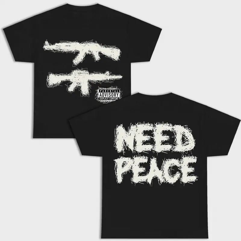 Gildan Heavy Cotton 2sides Need Peace Black Short Sleeve Casual Top Streetwear S 4XL T-Shirts