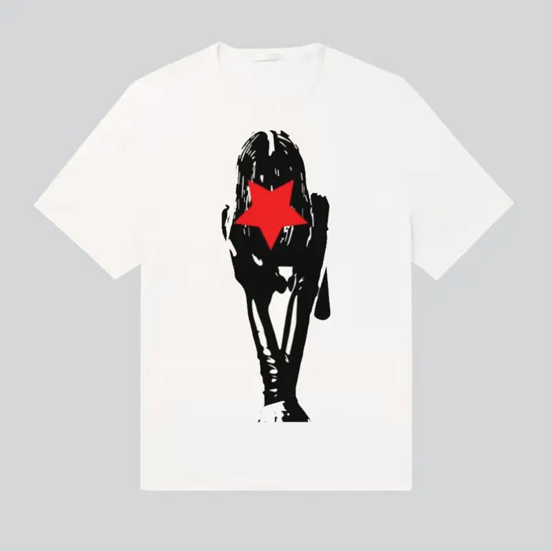 Girl Red Star Retro Y2k Streetwear Cotton Fabric T-Shirts