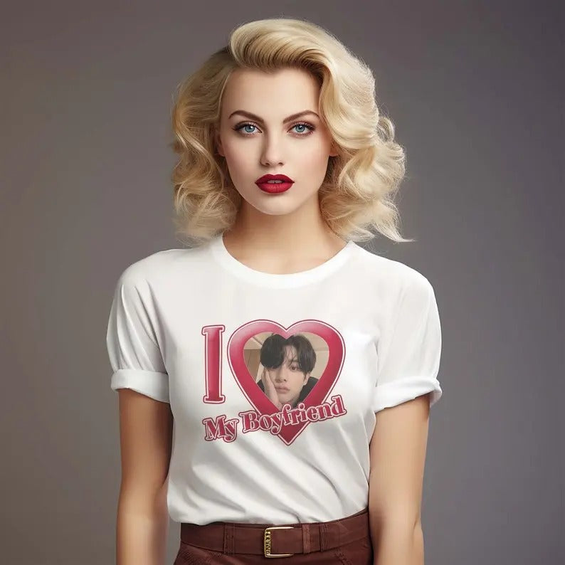 Personalized "I Love My Boyfriend Girlfriend" Custom Photo Customizable I Love My Boyfriend Shirt Valentine I Love My Boyfriend Girlfriend Custom Picture T-Shirts