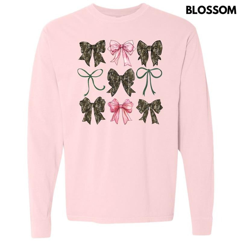 Girly Camo Bow Collage Long Sleeve Comfort Colors 'NLB' T-Shirts