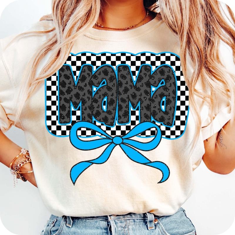Glitter Blue Mama Coquette Bow Mama Checkered Boy Mama Mama Varsity Pink Mama Mama Bow T-Shirts