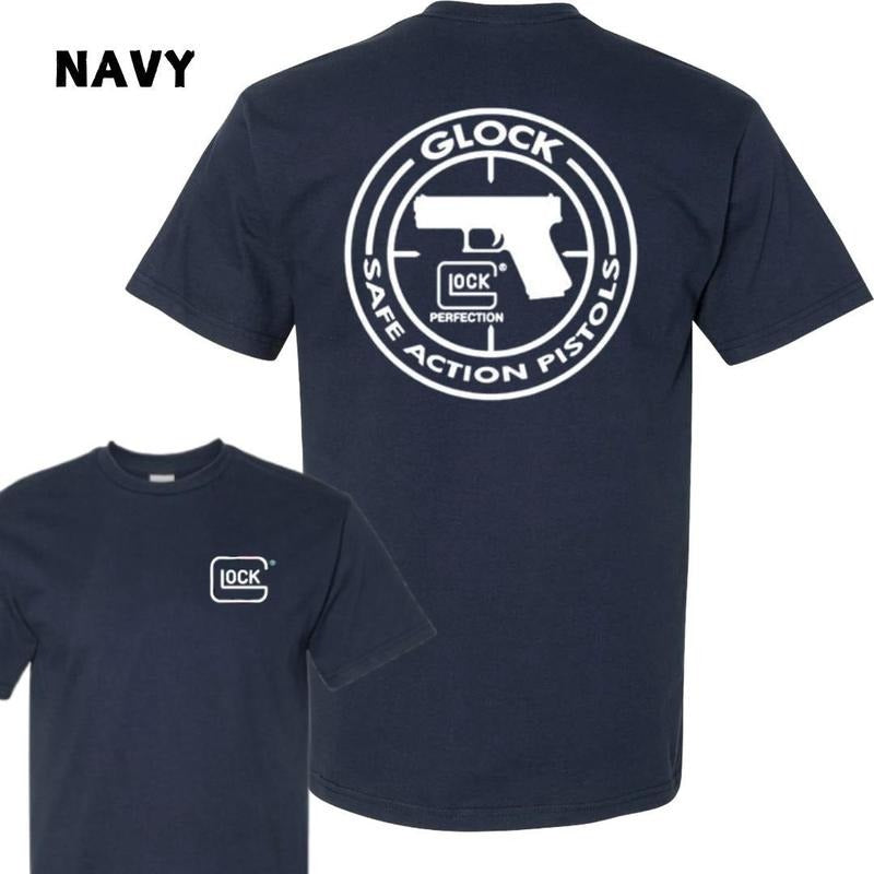 Glock Double Sided Gun Lover Military Nature Hunting Enthusiast Dad Cotton T-Shirts