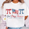God Bless America Land That I Love Coquette Fourth July Retro 'Merica Flag Patriotic Shirt Memorial Day Cotton Top T-Shirts