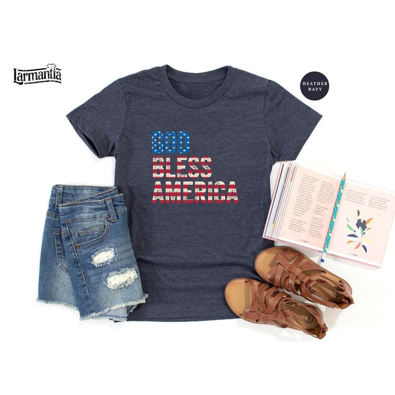 God Bless America Shirt 4th July Shirt American America Shirt Memorial Day Veteran 4th July Usa Flag 02 T-Shirts