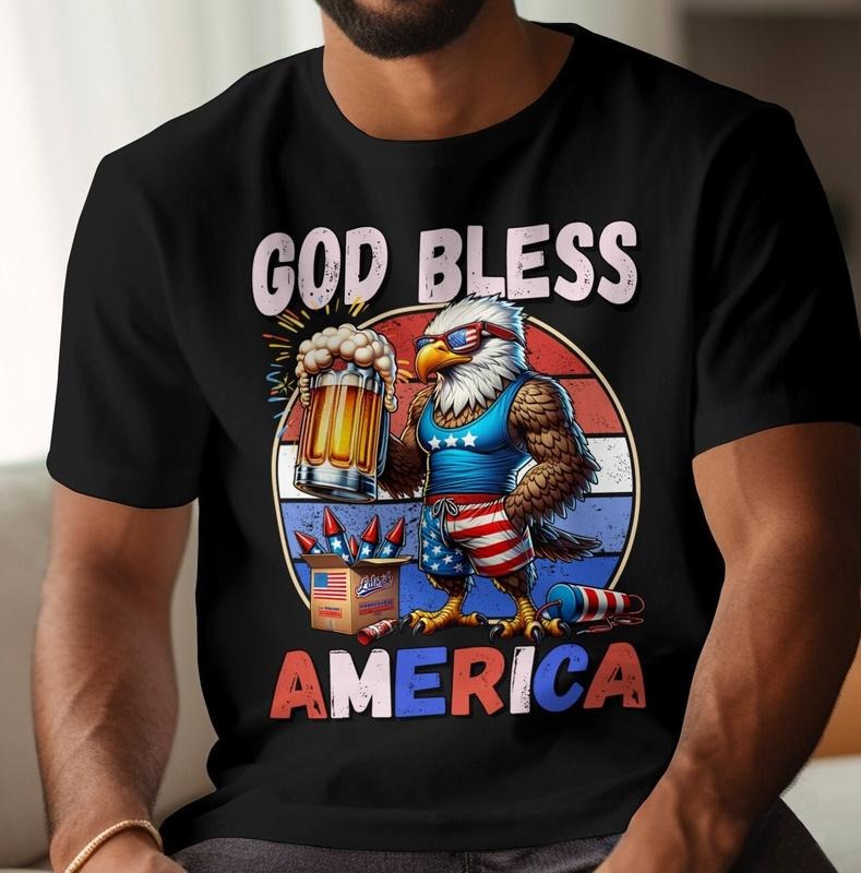 God Bless America Shirt Patriotic American Eagle Holding Beer American Eagle Flag Shirt 4th July Eagle Shirt Beer Lovers Shirt T-Shirts