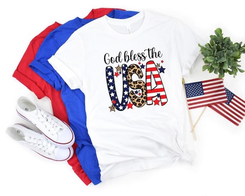 God Bless USA Shirt 4th July Shirt USA Patriotic USA Family Shirts Patriotic God Bless America Woman T-Shirts