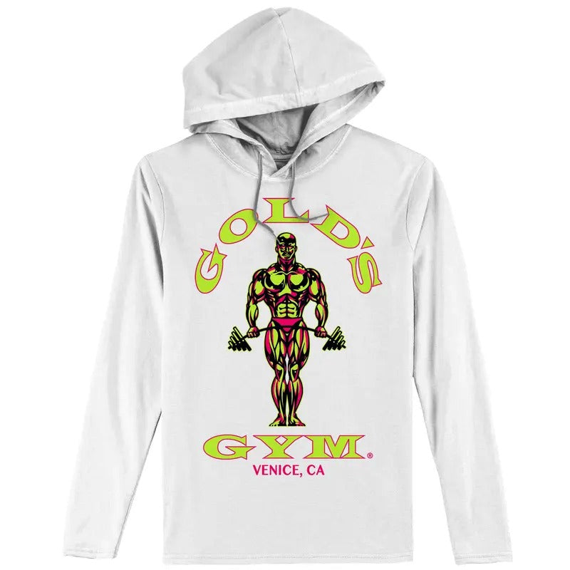 Gold'S Gym Long Sleeve Hooded White T-Shirts