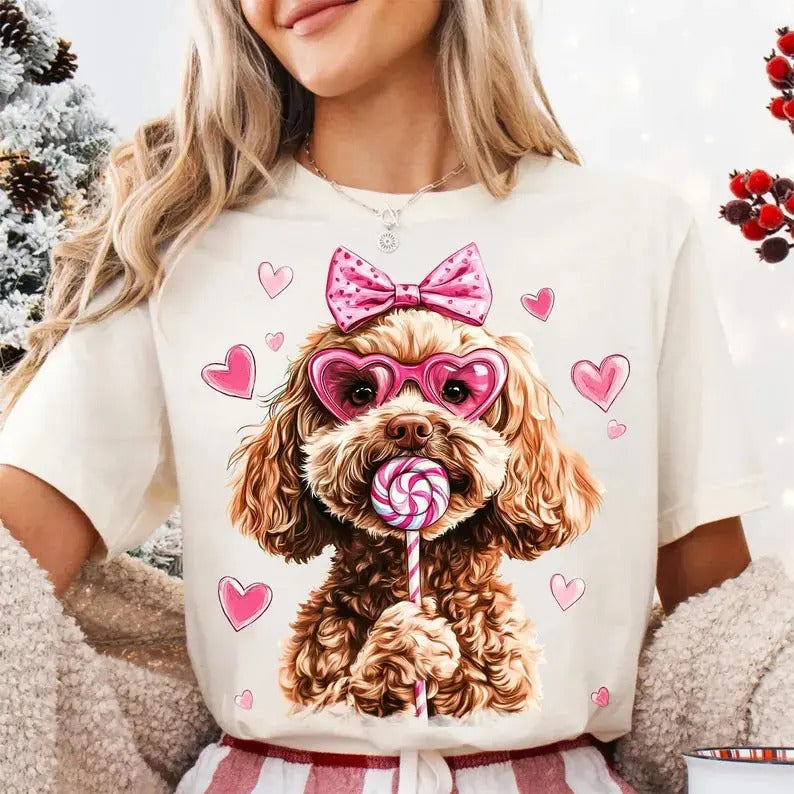 Goldendoodle Coquette Shirt Coquette Valentines Shirt Doodle Mom Coquette Shirt Goldendoodle Shirt Pink Dog Coquette Bow T-Shirts