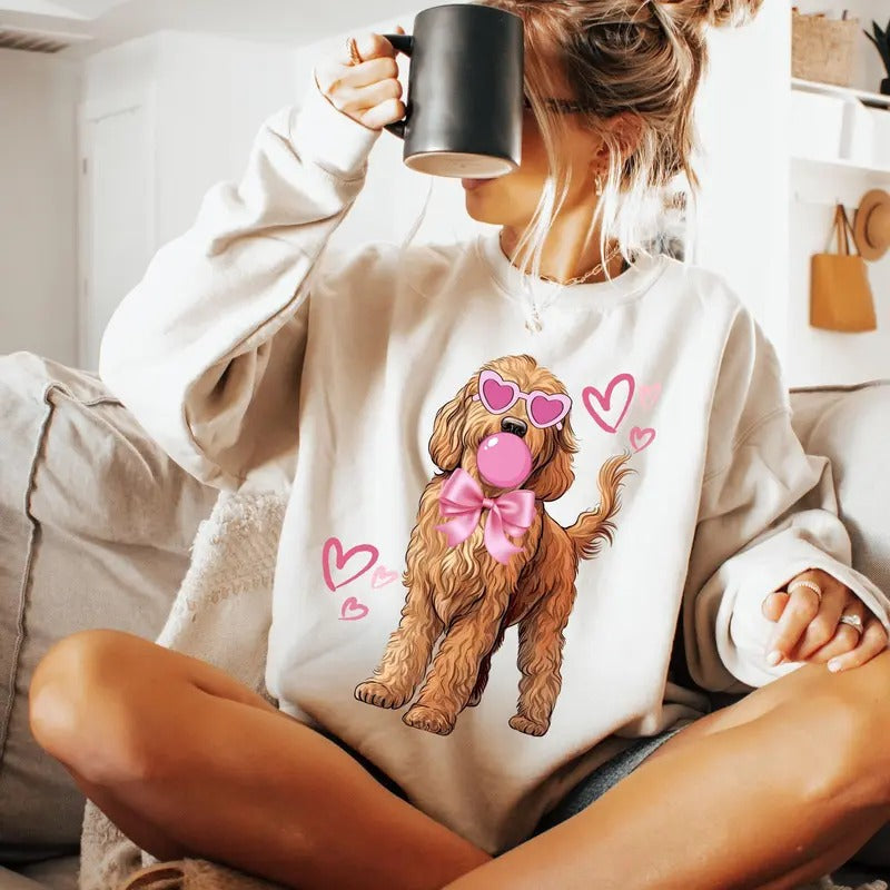Goldendoodle Coquette Doodle Mom Valentine Pink Coquette Dog Bow Valentines Shirt T-Shirts