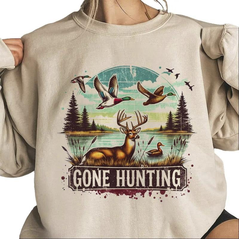 Gone Hunting Deer Mallard Duck Retro Hunting Season National Day T-Shirts