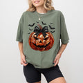Gothic Coquette Bow Halloween Pumpkin Shirt Gothic Pumpkin Creepy Pumpkin Girly Halloween Pumpkin Spooky Season Outfits Comfort Colors Casual Womenswear Tops Comfy Cotton Fabric Relaxed Fit Chic T-Shirts