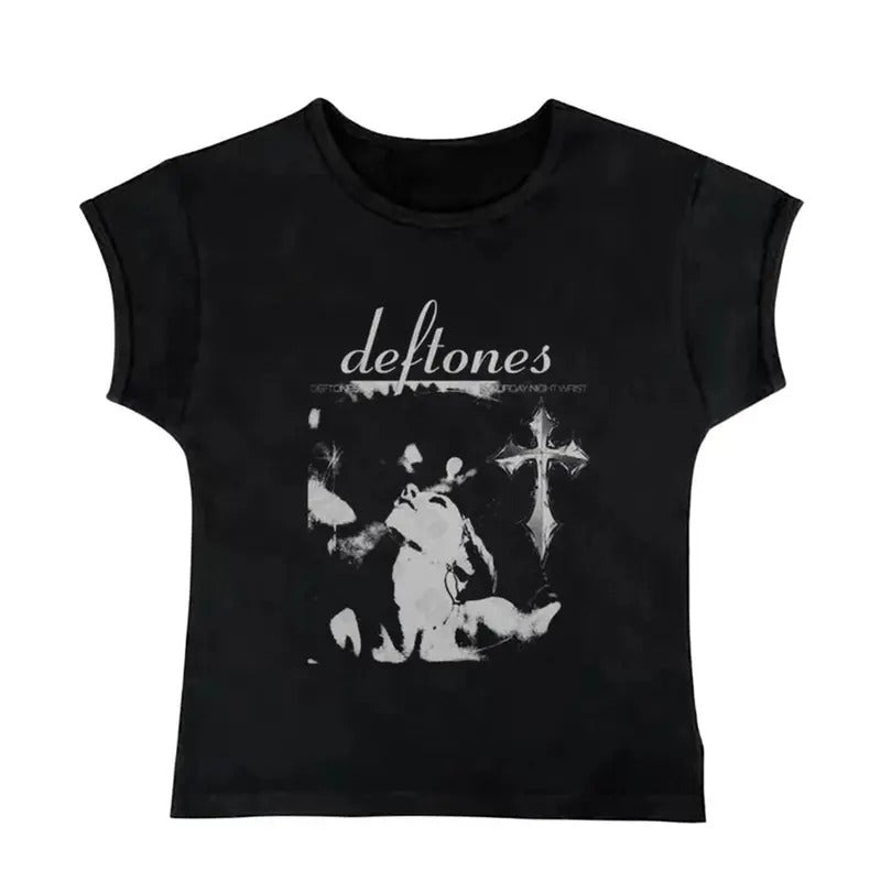 Gothic Emo Girl Tops Baby Y2k Deftones Baby Summer Short Sleeve Shirt Emo Scene 2000s Clothes Y2k 2000 Tops Casual Cotton Girlfriend T-Shirts