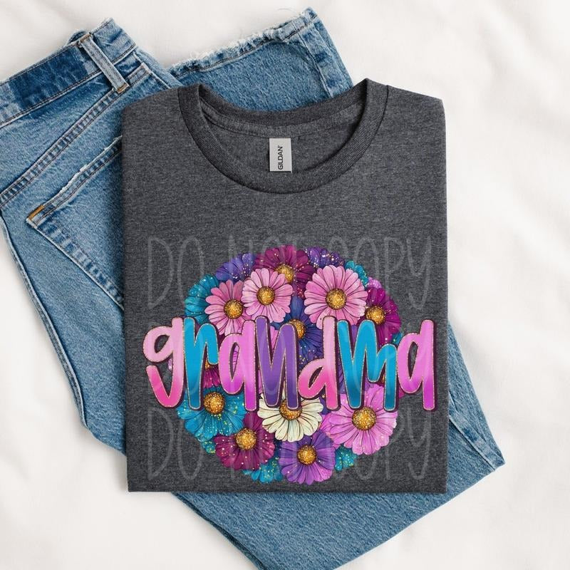 Grandma Glitter Floral DTF Transfers THIS IS NOT SHIRT T-Shirts