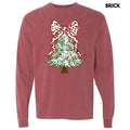 Green Floral & Red Bow Tree Long Sleeve Comfort Colors 'NLB' T-Shirts
