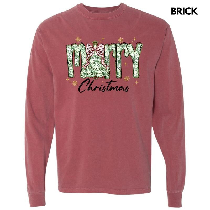 Green Floral Merry Long Sleeve Comfort Colors 'NLB' T-Shirts