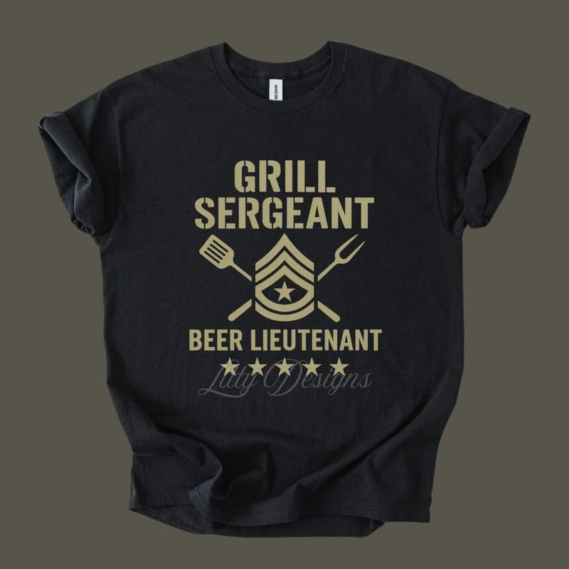Grill Beer Funny Shirts Ideas Military Crew Neck Funny Father Fatherhood T-Shirts