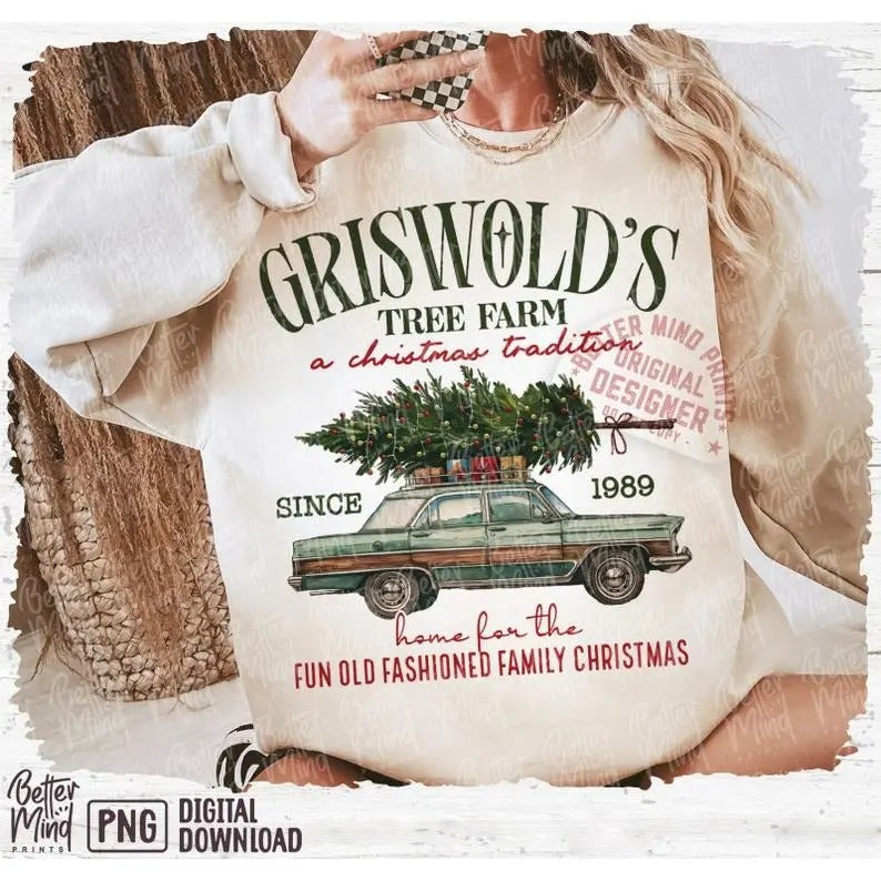 Griswold Tree Farm Merry Shirt Retro Womenswear Check Womenswear Check Round Neck T-Shirts
