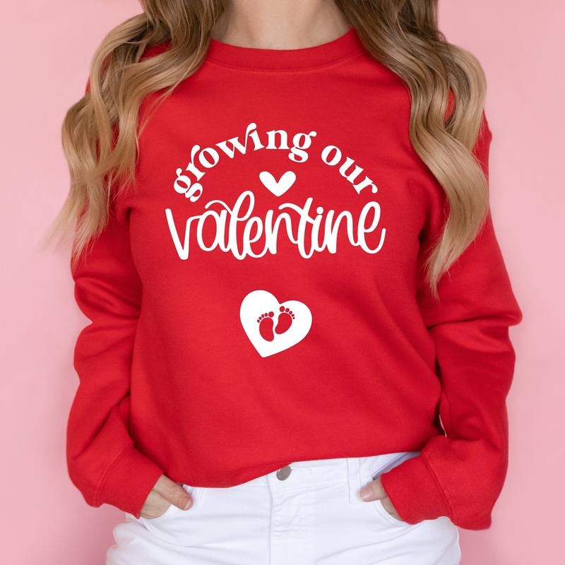 Growing Our Valentine Pregnancy Announcement Cute Baby Reveal Expecting Mama Long Sleeve Mom Be Maternity T-Shirts