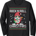 Guitarist Santa Gnome Guitar Rock N Roll Xmas Ugly Long Sleeve T-Shirts