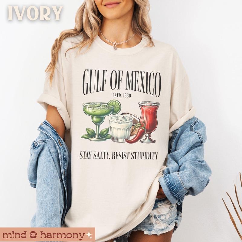 Gulf Mexico Shirt Beach Coast Cocktail Drinks Resist Stay Salty Pro Golfo De Mexico Patriotic Trump T-Shirts