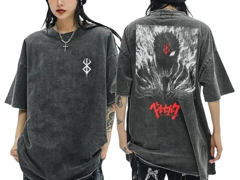 Gym Pump Cover Anime Shirts 2 Side Harajuku Tops Berserk Guts Griffith Print Streetwear Hip Hop Shirt Anime T-Shirts