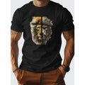 Half Lion Half Jesus Print Shirt Casual Short Sleeve Summer Made USA T-Shirts