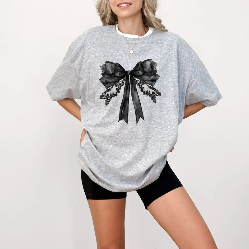 Halloween Coquette Bow Retro Halloween Gothic Bat Trending Black Bow Womenswear Soft Girl T-Shirts