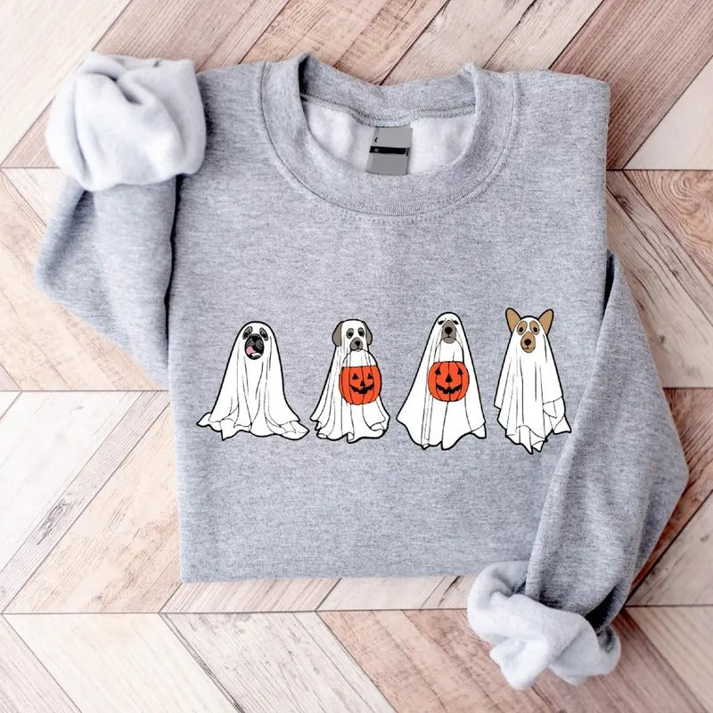 Halloween Dog Funny Ghost Dog Halloween Dog Lover Spooky Season Long Sleeve T-Shirts