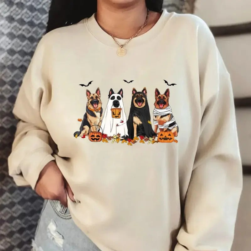Halloween Dog German Shepherd Ghost Dogs Shirt Halloween Ghost Ghost Dog Shirt Long Sleeve T-Shirts