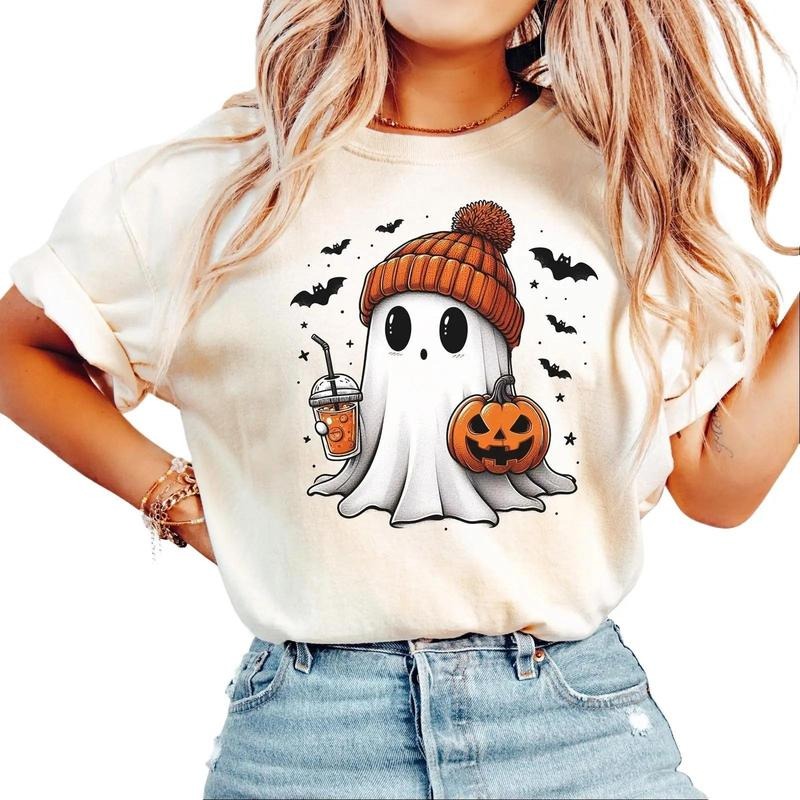 Halloween Ghost Shirt Cute Ghost Halloween Cute Fall Spooky Season Comfort Colors Shirt Halloween T-Shirts