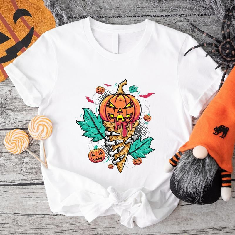 Halloween Ice Cream Shirt Spooky Ice Cream Funny Pumpkin Ice Cream Lover Shirt Boo Day Celebration Shirt T-Shirts