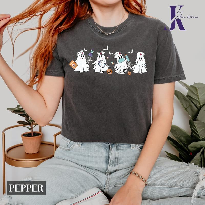 Halloween Nurse Shirt Ghost Halloween Shirt Crew Nurse Shirt Halloween Nursing Cute Ghost Shirt Halloween Shirt Spooky Season Shirt T-Shirts