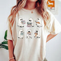 Halloween Retro Ghosts Reading Books Teacher Librarian Halloween Spooky Season Shirt Halloween Book Lover T-Shirts