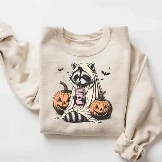 Halloween Cute Raccoon Ghost Retro Halloween Spooky Season Raccoon Halloween Pumpkin Fall T-Shirts
