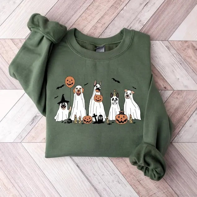 Halloween Halloween 2023 Happy Halloween Retro Spooky Season Ghost Halloween Dog Ghost Dog Shirt T-Shirts