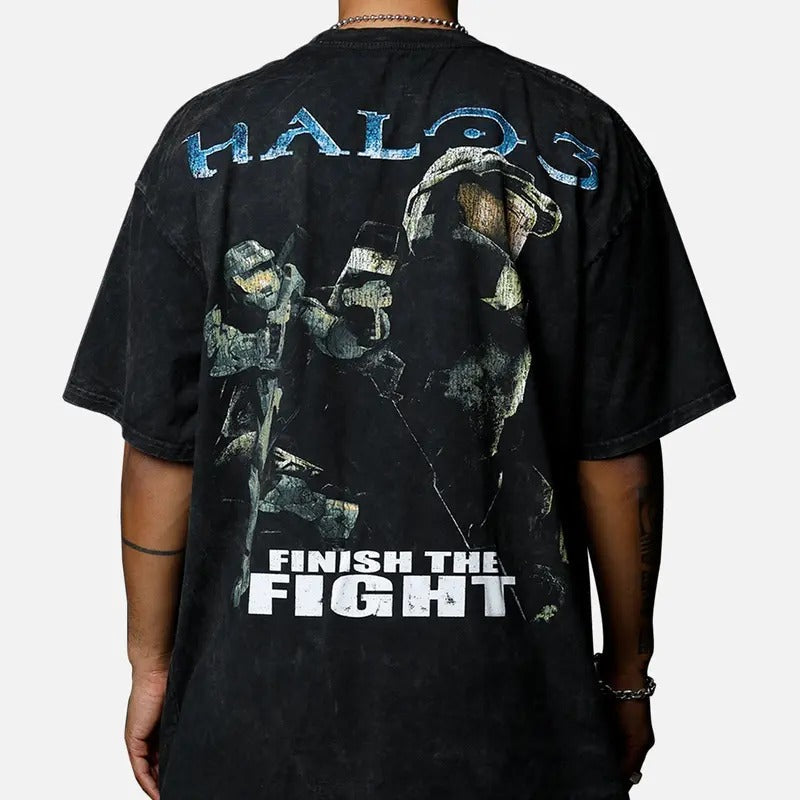 Halo Halo 3 Chief Big Head Vintage Trending Movie Shirt Menswear Womenswear Streetwear Movie Fans Casual Cotton T-Shirts