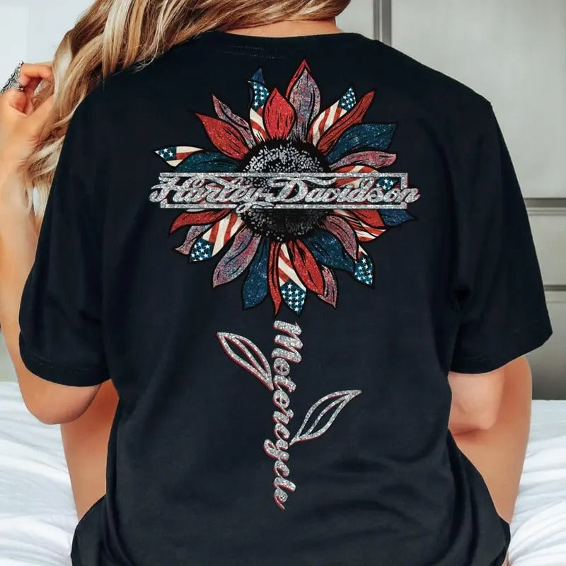 Haly Davison Patriotic Flower Mama Loves Ride Shirt Independence Day Shirt Harly Davids0n Mama Rider T-Shirts