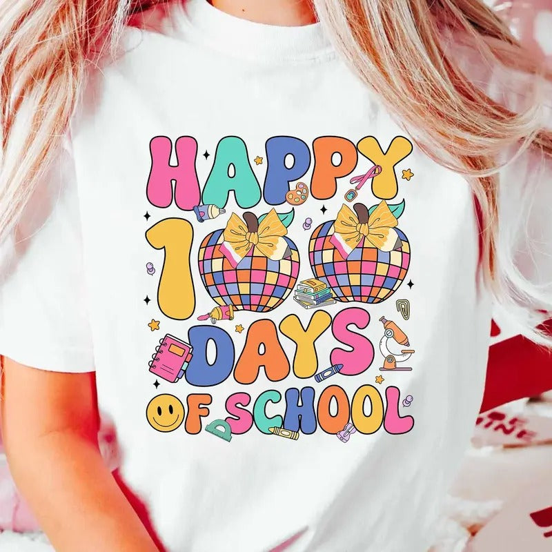 Happy 100 Days School Shirt 100 Day Shirt 100th Day School Celebration Student Shirt Back School Shirt Teacher T-Shirts
