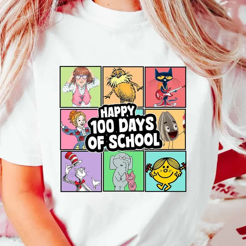 Happy 100 Days School Children'S Books Shirt Back School Shirt Preschool Shirt 100 Days Celebration Shirt Kindergarten Shirt T-Shirts