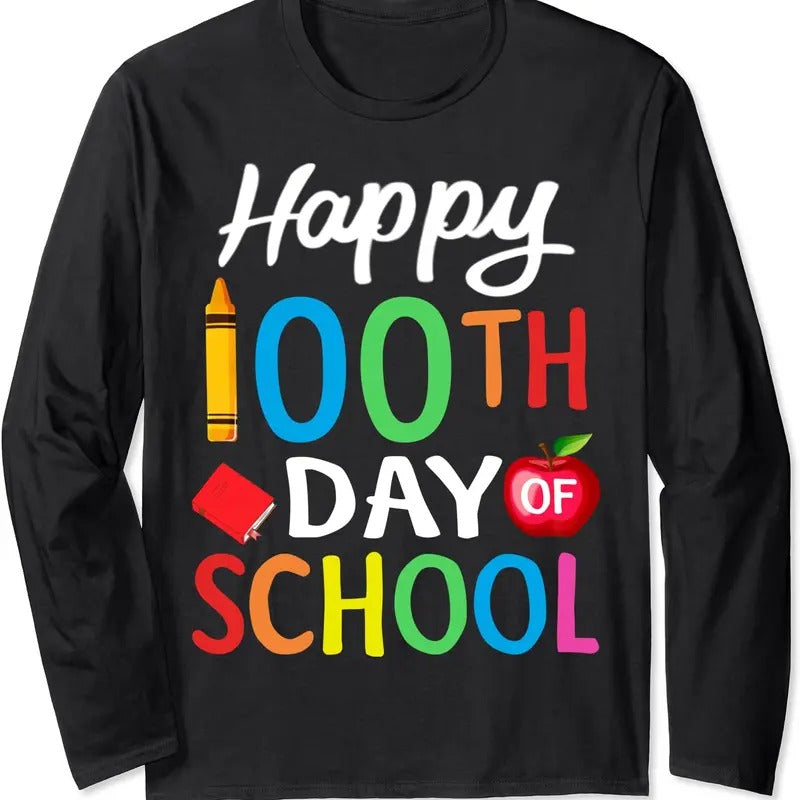 Happy 100th Day School Shirt Teacher Child Long Sleeve T-Shirts