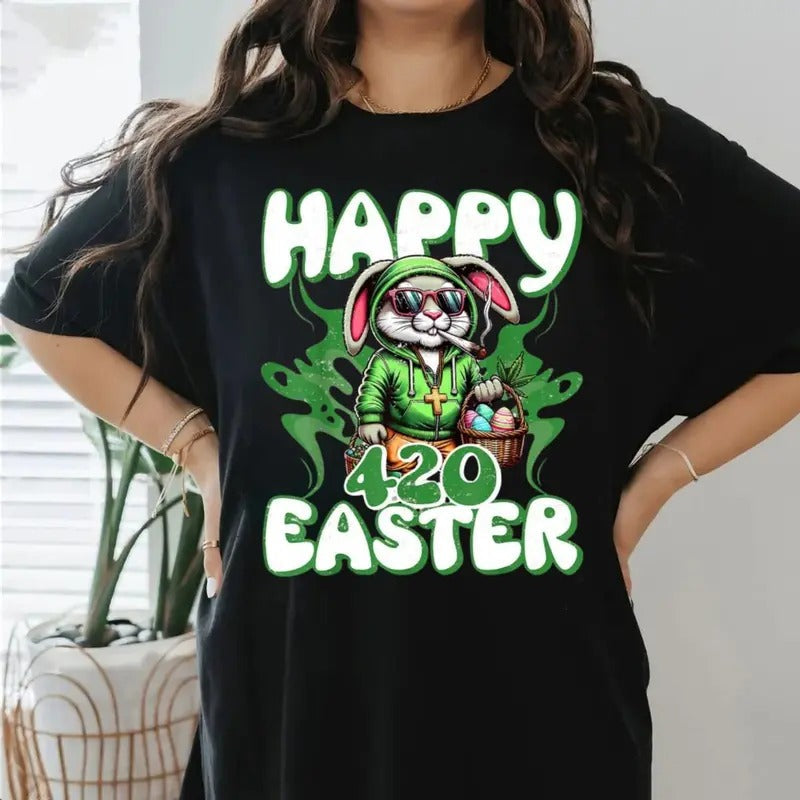 Happy 420 Easter Funny Smoking Easter Bunny Horror Movie Shirt Easter Day Streetwear T-Shirts