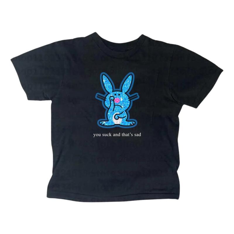 Happy Bunny Baby Gothic Emo Girl Top Y2K Streetwear Casual Cotton Short Sleeve Her Summer Womenswear T-Shirts