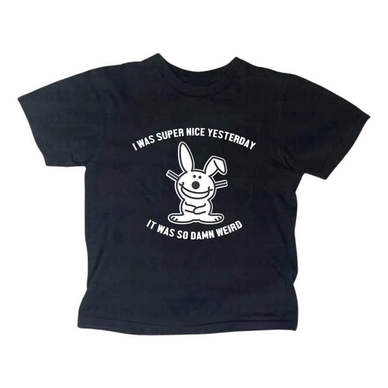 Happy Bunny I Was Super Nice Yesterday Baby Gothic Emo Top Y2K Streetwear Womenswear Summer T-Shirts