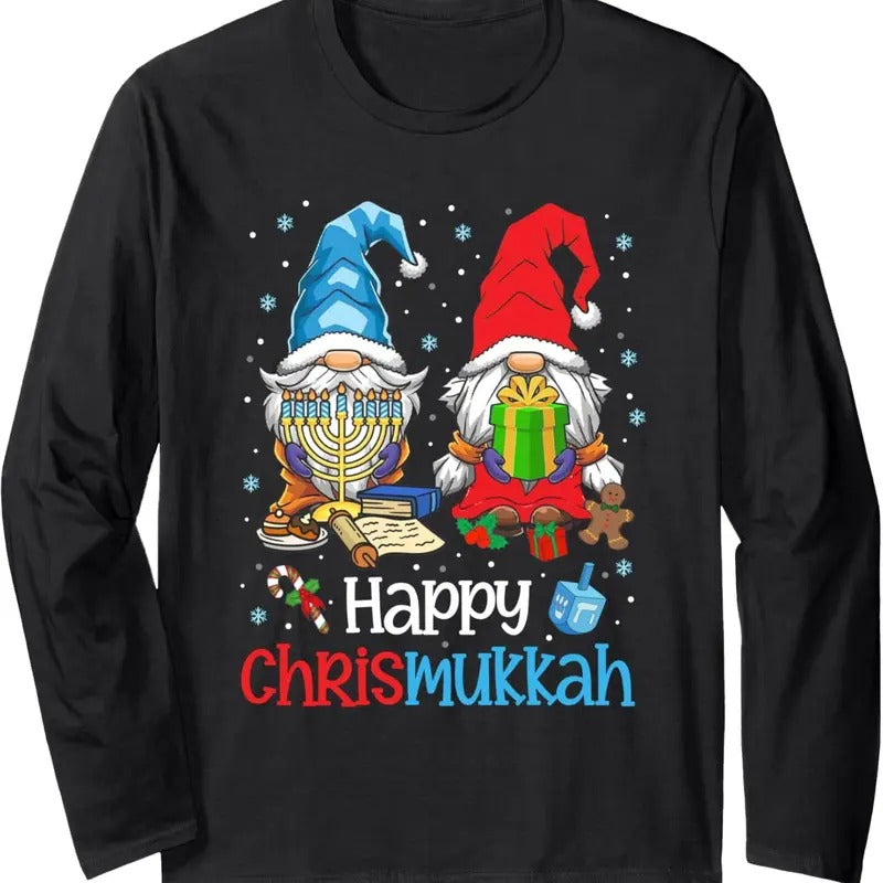 Happy Christmukkah Ugly Hanukkah Gnome Long Sleeve T-Shirts