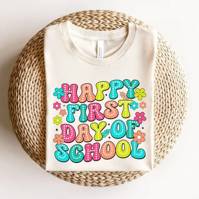 Happy First Day School Shirt Teacher Teachers Kindergarten Teacher Teacher Appreciation Back School style{N002}2 T-Shirts